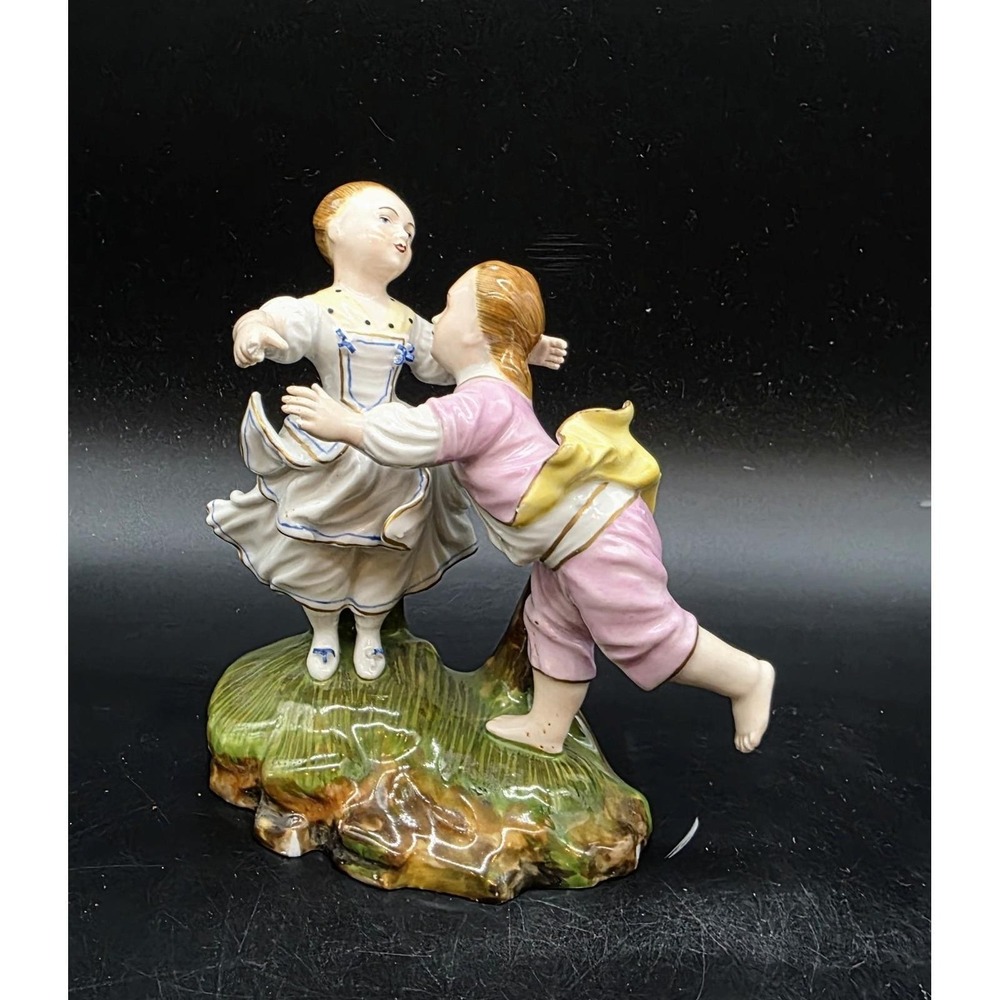 Antique Hochst Porcelain Figurine Children Playing Dancing 5.5" Germany Read
